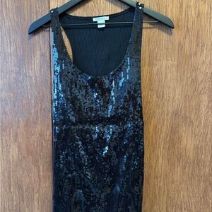 White + Warren Scoop Neck Black Sequin Tank Top